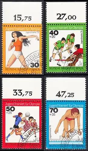 BERLIN 1976 Michel-Nummer 517-520 gestempelt SATZ(4) EINZELMARKEN RÄNDER oben (c)