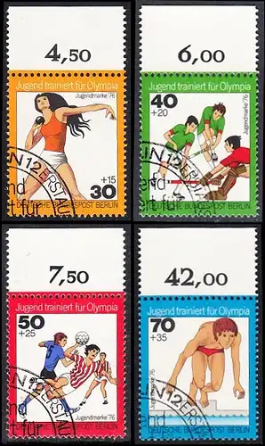 BERLIN 1976 Michel-Nummer 517-520 gestempelt SATZ(4) EINZELMARKEN RÄNDER oben (a)