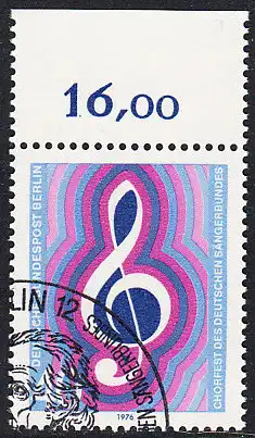 BERLIN 1976 Michel-Nummer 522 gestempelt EINZELMARKE RAND oben (l)