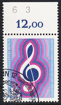BERLIN 1976 Michel-Nummer 522 gestempelt EINZELMARKE RAND oben (g)