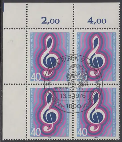 BERLIN 1976 Michel-Nummer 522 gestempelt BLOCK ECKRAND oben links