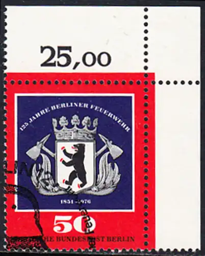 BERLIN 1976 Michel-Nummer 523 gestempelt EINZELMARKE ECKRAND oben rechts (b)