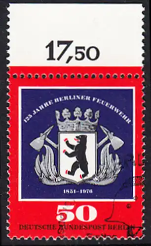 BERLIN 1976 Michel-Nummer 523 gestempelt EINZELMARKE RAND oben (a)
