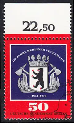 BERLIN 1976 Michel-Nummer 523 gestempelt EINZELMARKE RAND oben (e)
