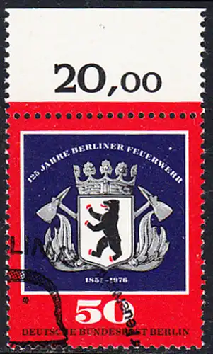 BERLIN 1976 Michel-Nummer 523 gestempelt EINZELMARKE RAND oben (b)