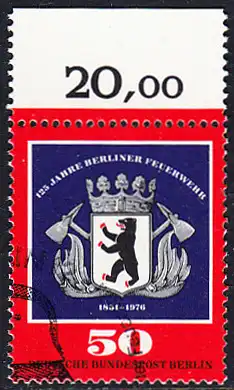 BERLIN 1976 Michel-Nummer 523 gestempelt EINZELMARKE RAND oben (c)