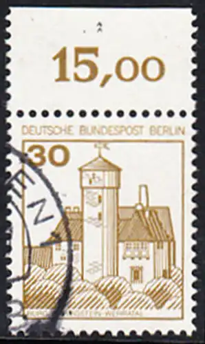 BERLIN 1977 Michel-Nummer 534 gestempelt EINZELMARKE RAND oben