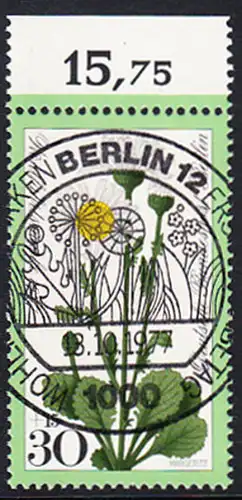 BERLIN 1977 Michel-Nummer 556 gestempelt EINZELMARKE RAND oben (b)