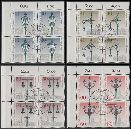 BERLIN 1979 Michel-Nummer 603-606 gestempelt SATZ(4) BLÖCKE ECKRAND oben links (a)