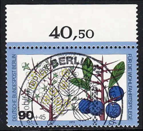 BERLIN 1979 Michel-Nummer 610 gestempelt EINZELMARKE RAND oben