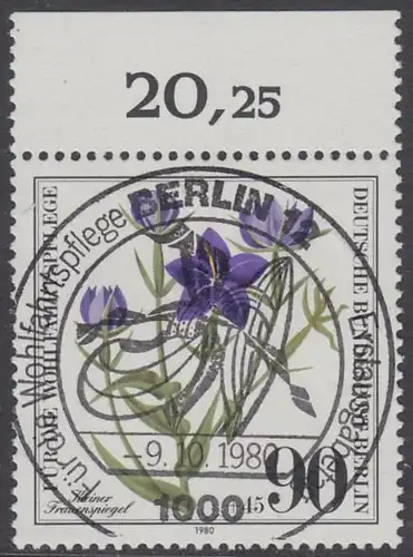 BERLIN 1980 Michel-Nummer 632 gestempelt EINZELMARKE RAND oben (b)
