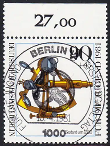 BERLIN 1981 Michel-Nummer 644 gestempelt EINZELMARKE RAND oben