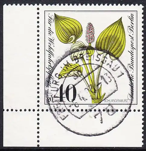 BERLIN 1981 Michel-Nummer 650 gestempelt EINZELMARKE ECKRAND unten links