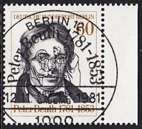 BERLIN 1981 Michel-Nummer 654 gestempelt EINZELMARKE RAND rechts