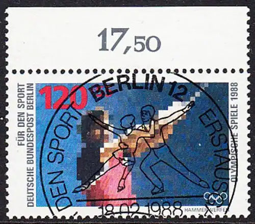 BERLIN 1988 Michel-Nummer 803 gestempelt EINZELMARKE RAND oben (a)