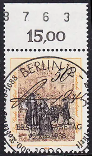 BERLIN 1988 Michel-Nummer 813 gestempelt EINZELMARKE RAND oben (a/BZ)