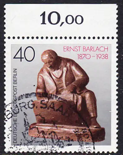 BERLIN 1988 Michel-Nummer 823 gestempelt EINZELMARKE RAND oben