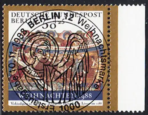 BERLIN 1988 Michel-Nummer 829 gestempelt EINZELMARKE RAND rechts