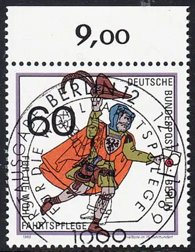 BERLIN 1989 Michel-Nummer 852 gestempelt EINZELMARKE RAND oben