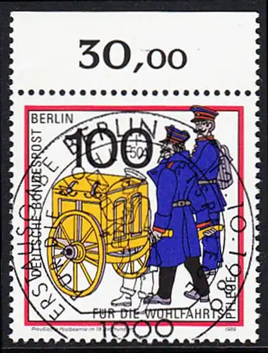 BERLIN 1989 Michel-Nummer 854 gestempelt EINZELMARKE RAND oben
