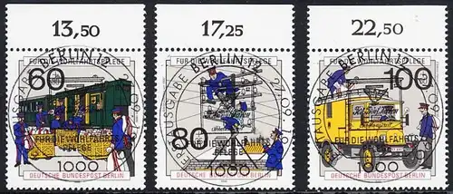 BERLIN 1990 Michel-Nummer 876-878 gestempelt SATZ(3) EINZELMARKEN RÄNDER oben (b)