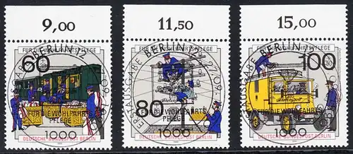 BERLIN 1990 Michel-Nummer 876-878 gestempelt SATZ(3) EINZELMARKEN RÄNDER oben (a)