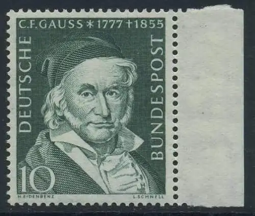 BUND 1955 Michel-Nummer 0204 postfrisch EINZELMARKE RAND rechts