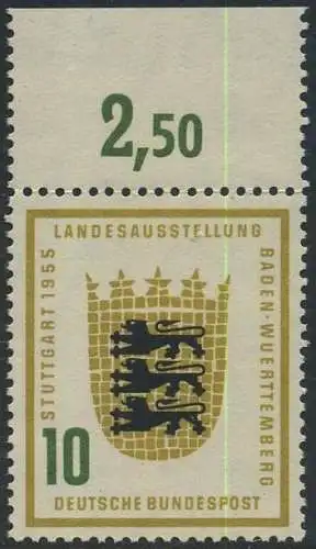 BUND 1955 Michel-Nummer 0213 postfrisch EINZELMARKE RAND oben