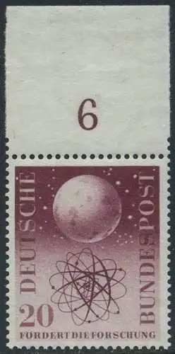 BUND 1955 Michel-Nummer 0214 postfrisch EINZELMARKE RAND oben (a)