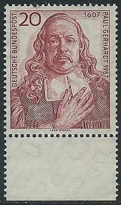 BUND 1957 Michel-Nummer 0253 postfrisch EINZELMARKE RAND unten