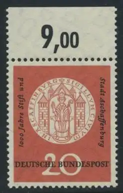 BUND 1957 Michel-Nummer 0255 postfrisch EINZELMARKE RAND oben (k)