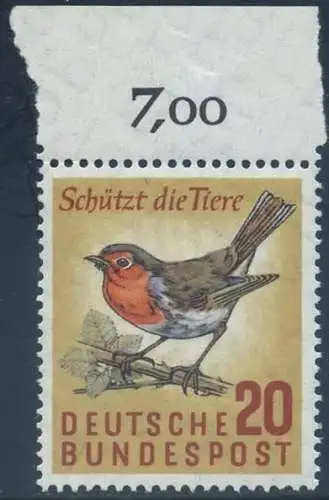 BUND 1957 Michel-Nummer 0275 postfrisch EINZELMARKE RAND oben