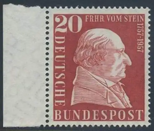 BUND 1957 Michel-Nummer 0277 postfrisch EINZELMARKE RAND links