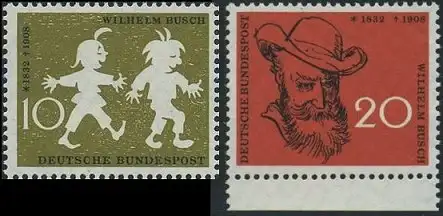 BUND 1958 Michel-Nummer 0281-0282 postfrisch SATZ(2) EINZELMARKEN (a2)