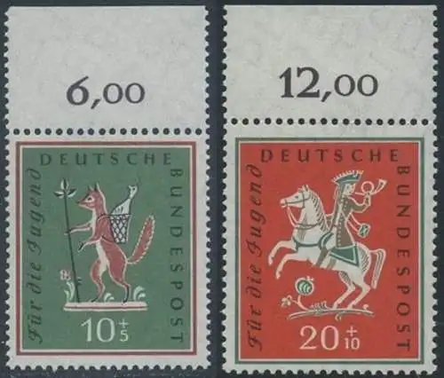 BUND 1958 Michel-Nummer 0286-0287 postfrisch SATZ(2) EINZELMARKEN RÄNDER oben