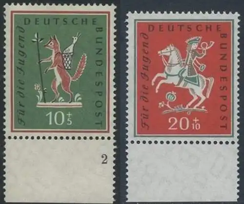BUND 1958 Michel-Nummer 0286-0287 postfrisch SATZ(2) EINZELMARKEN RÄNDER unten (b/FN)