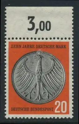 BUND 1958 Michel-Nummer 0291 postfrisch EINZELMARKE RAND oben (b)