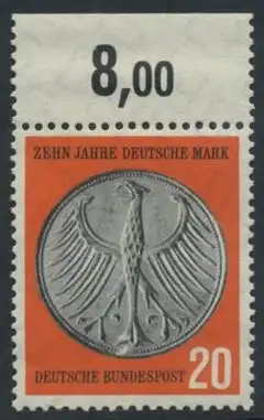 BUND 1958 Michel-Nummer 0291 postfrisch EINZELMARKE RAND oben (g)