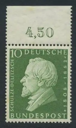 BUND 1958 Michel-Nummer 0293 postfrisch EINZELMARKE RAND oben (b)