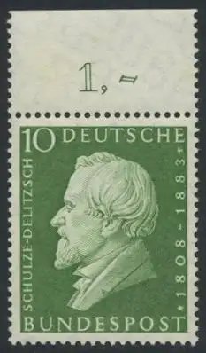 BUND 1958 Michel-Nummer 0293 postfrisch EINZELMARKE RAND oben (a)