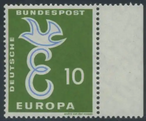BUND 1958 Michel-Nummer 0295 postfrisch EINZELMARKE RAND rechts