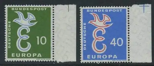 BUND 1958 Michel-Nummer 0295-0296 postfrisch SATZ(2) EINZELMARKEN RÄNDER rechts