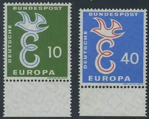 BUND 1958 Michel-Nummer 0295-0296 postfrisch SATZ(2) EINZELMARKEN RÄNDER unten