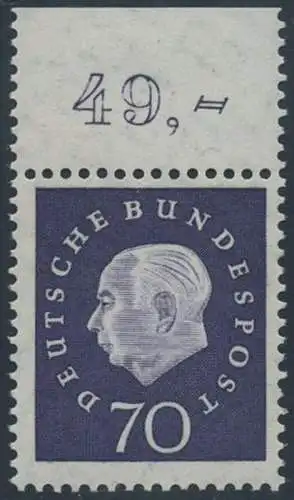 BUND 1959 Michel-Nummer 0306 postfrisch EINZELMARKE RAND oben