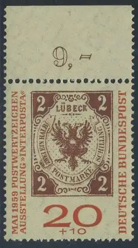 BUND 1959 Michel-Nummer 0311b postfrisch EINZELMARKE RAND oben