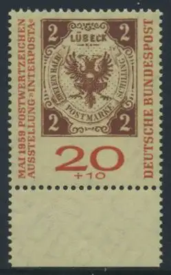 BUND 1959 Michel-Nummer 0311b postfrisch EINZELMARKE RAND unten