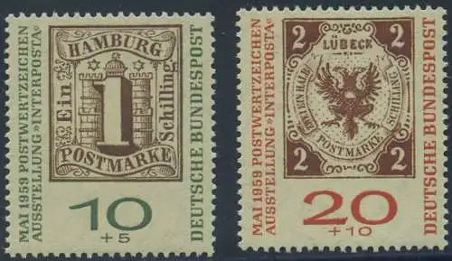 BUND 1959 Michel-Nummer 0310b-0311b postfrisch SATZ(2) EINZELMARKEN