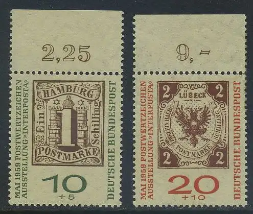 BUND 1959 Michel-Nummer 0310b-0311b postfrisch SATZ(2) EINZELMARKEN RÄNDER oben