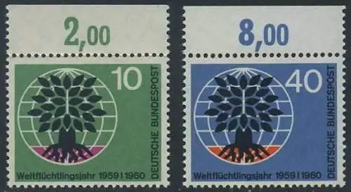 BUND 1960 Michel-Nummer 0326-0327 postfrisch SATZ(2) EINZELMARKEN RÄNDER oben