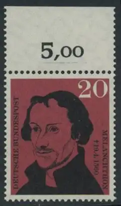 BUND 1960 Michel-Nummer 0328 postfrisch EINZELMARKE RAND oben (d)